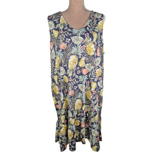 J Jill Flounced Hem Knit Dress Pineapple Print Sleeveless Casual Pullover XLP